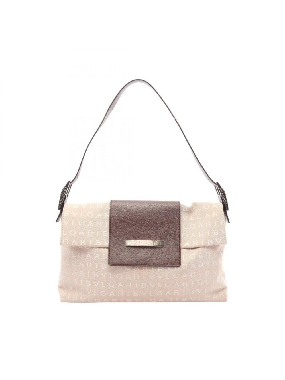 Bvlgari Shoulder Bag Logomania Beige Canvas Leather